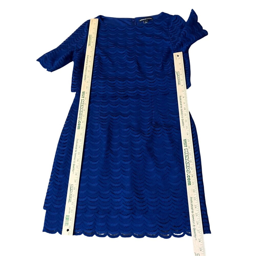 American Living Blue Lace Overlay Dress Women’s 14 Used Lined Short Sleeve - Picture 10 of 14